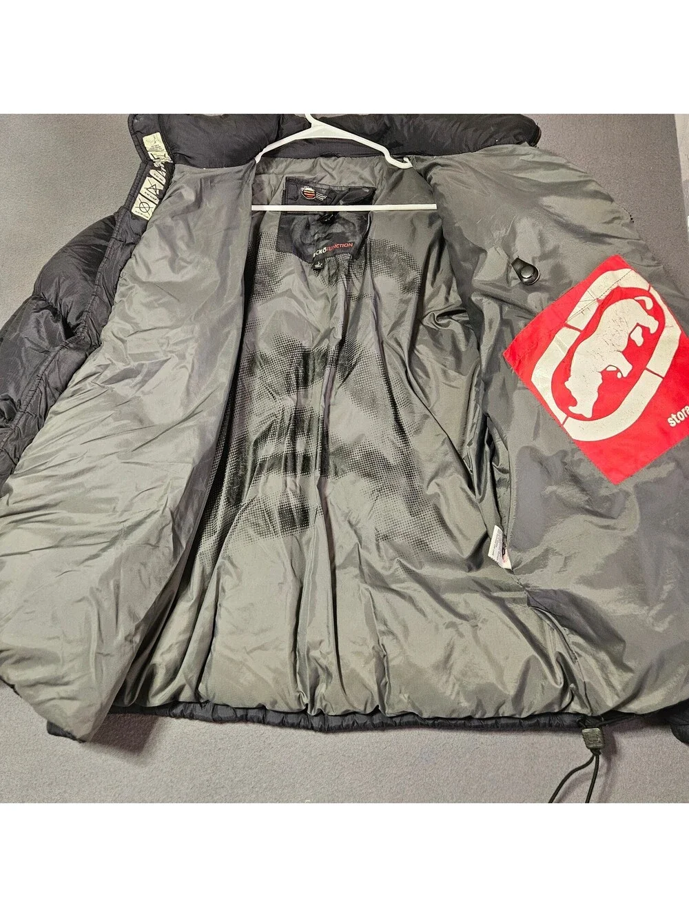 Ecko Men's Large Black Nylon Down Puffer Jacket Warm Winter Coat Streetwear